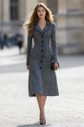 Dark Grey Midi A-Line Tweed Work Dress