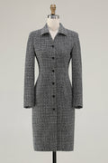 Dark Grey Tweed Pencil Business Casual Dress with Long Sleeves