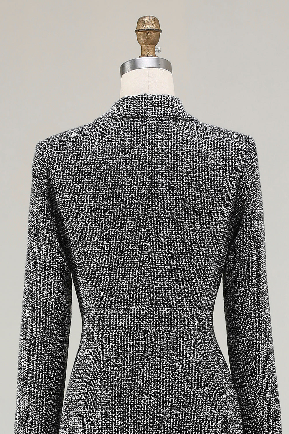 Dark Grey Tweed Pencil Business Casual Dress with Long Sleeves