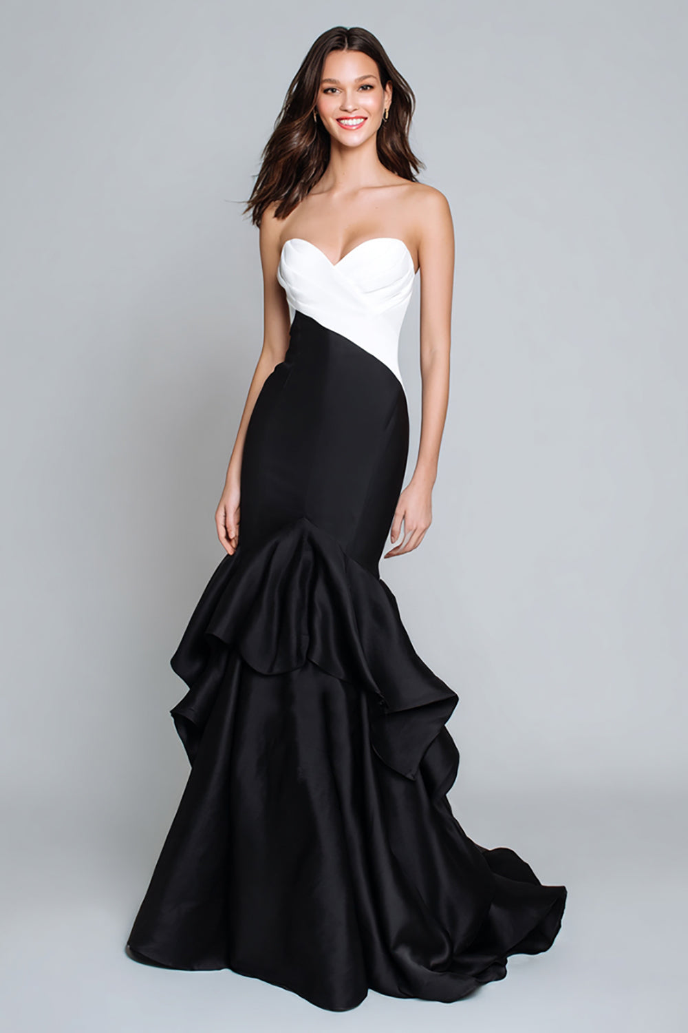 Black and White Strapless Mermaid Long Formal Dress