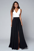 Black and White V-Neck A-Line Formal Dress With Slit