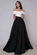Off The Shoulder Black and White A-Line Formal Dress