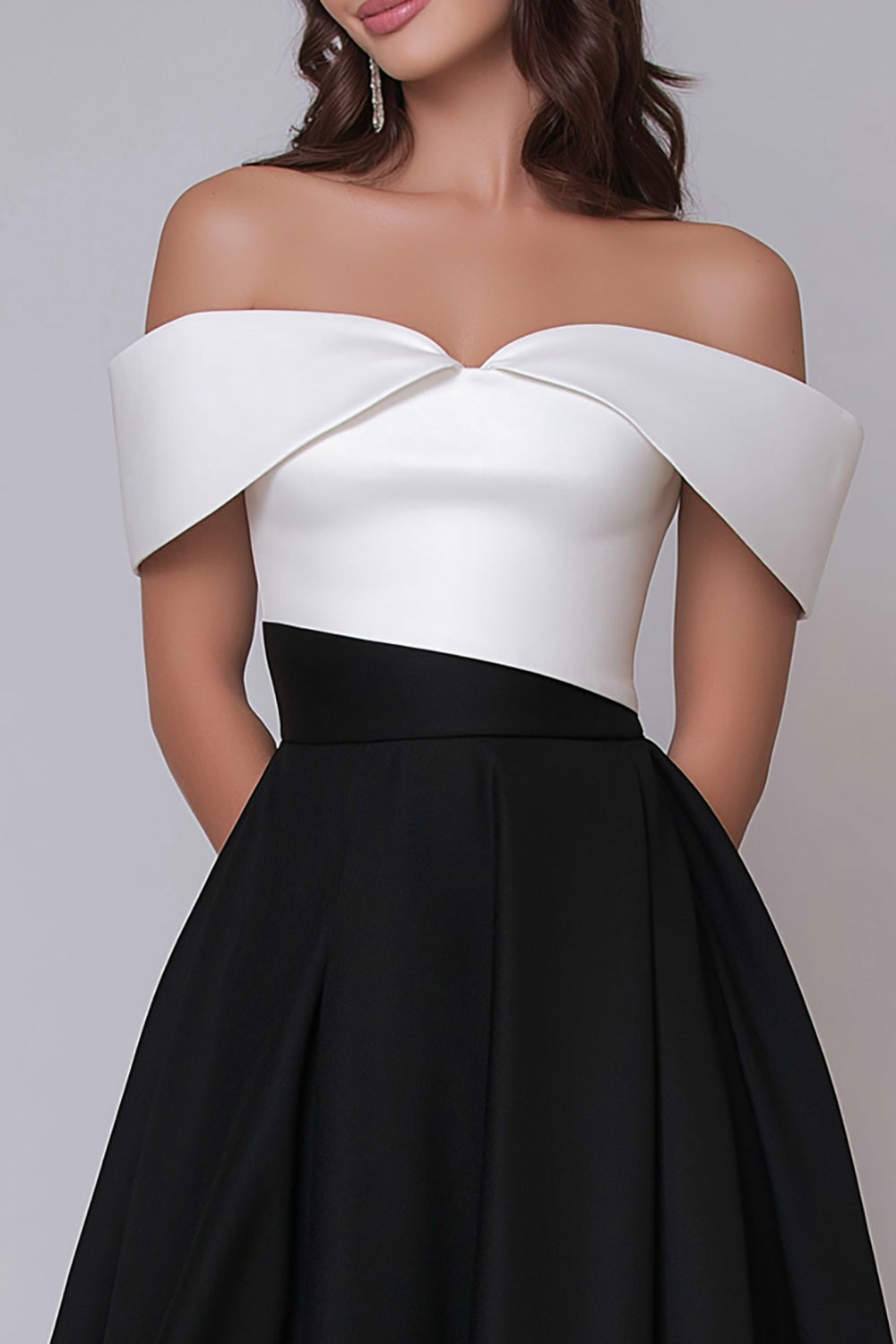 Off The Shoulder Black and White A-Line Formal Dress