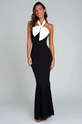 Mermaid Halter Maxi Black Tie Dress With Bow