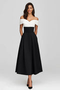 Black Off the Shoulder A Line Semi-Formal Dress