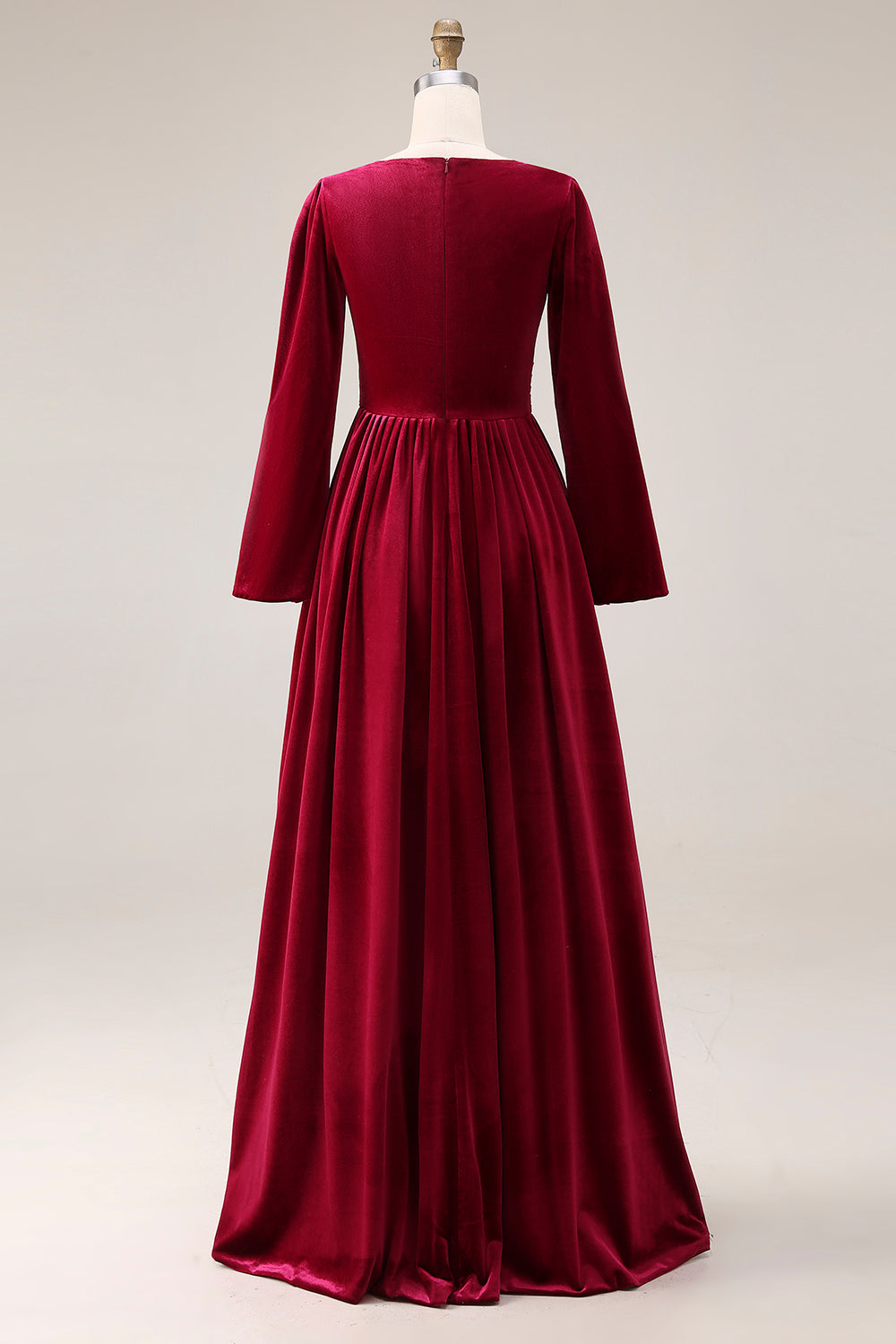 Burgundy A-Line Velvet Holiday Party Dress With Long Sleeves