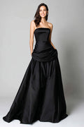 Strapless A-Line Satin Black Formal Dress