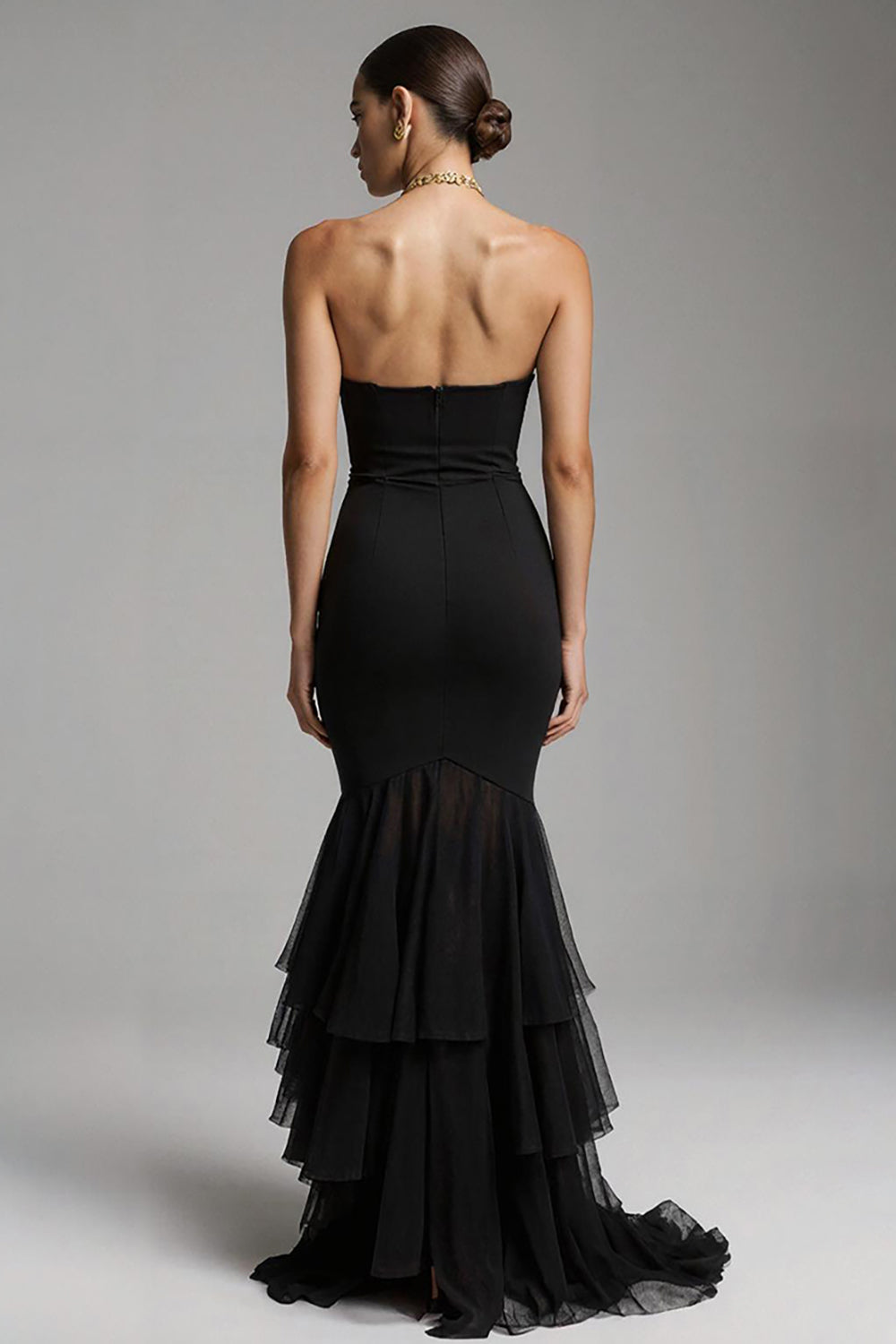 Black Strapless Mermaid Formal Dress With Ruffles