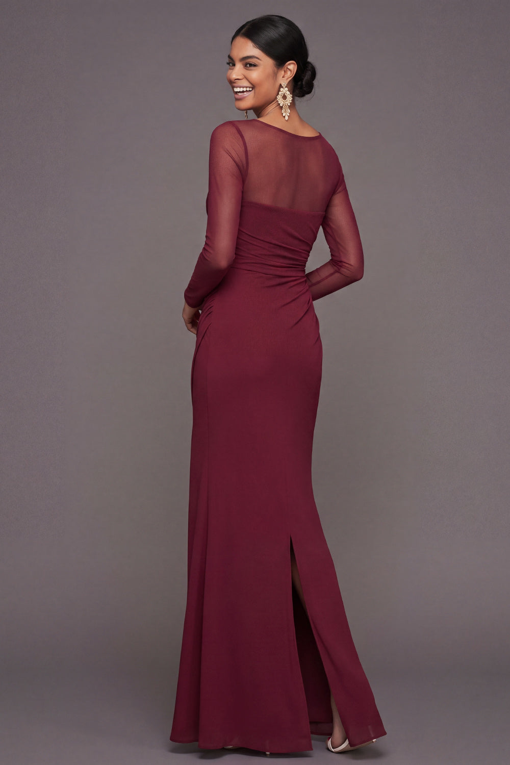 Mermaid Cabernet Boat Neck Formal Dress with Slit