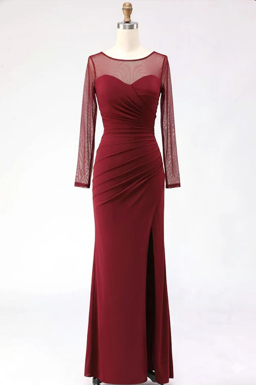 Mermaid Cabernet Boat Neck Formal Dress with Slit