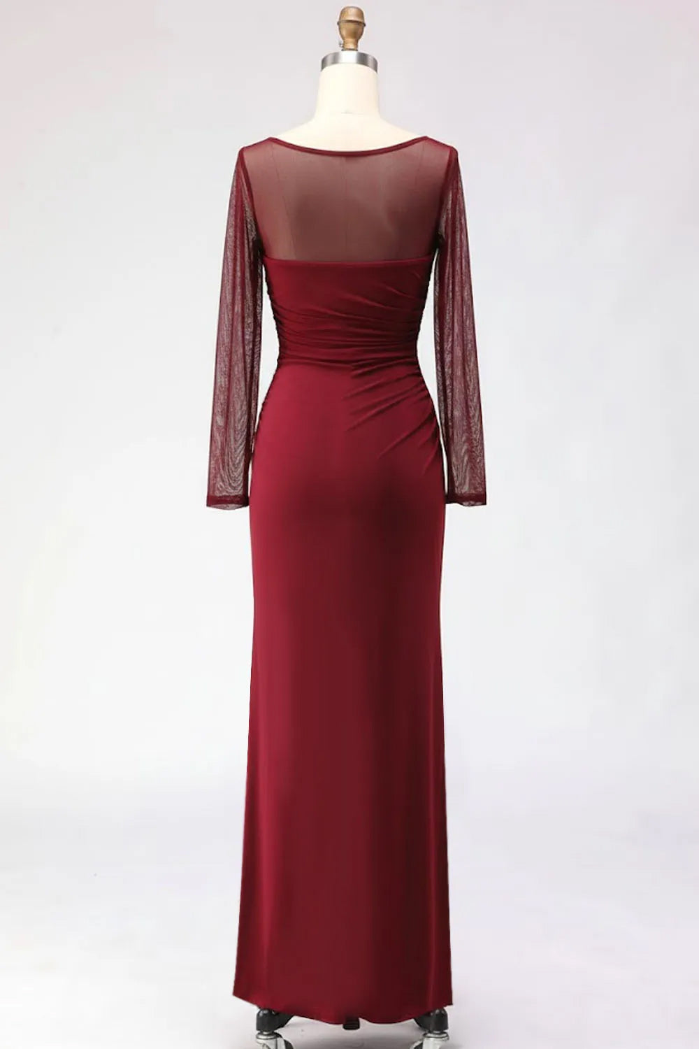 Mermaid Cabernet Boat Neck Formal Dress with Slit