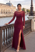 Mermaid Cabernet Boat Neck Formal Dress with Slit