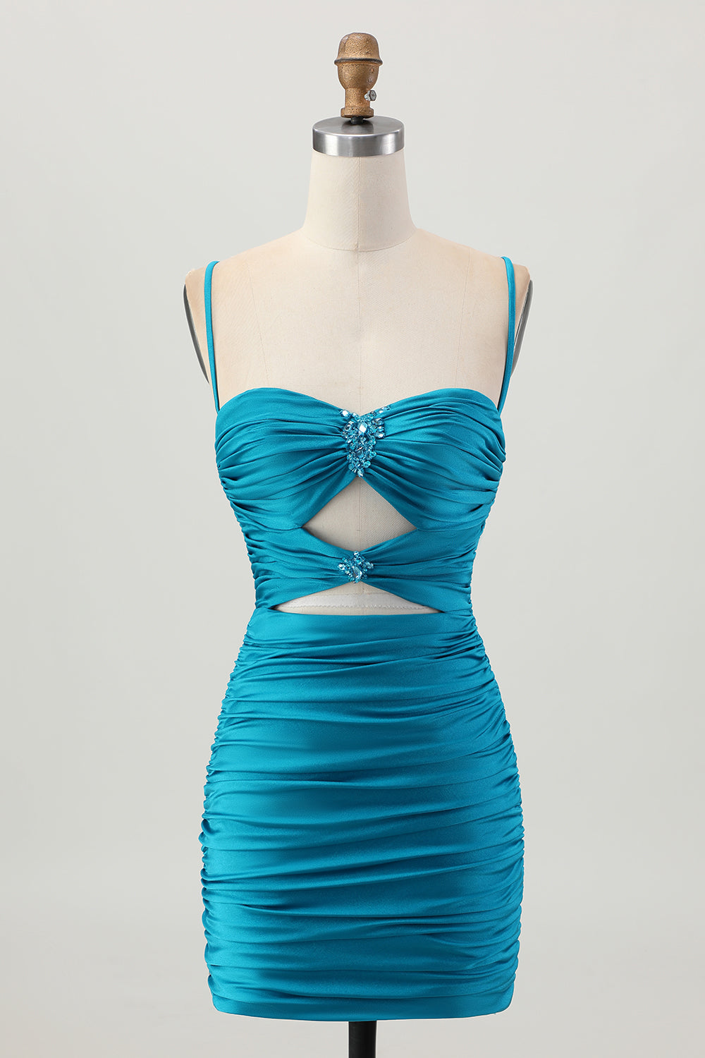 Dark Khaki Ruched Cut Out Tight Homecoming Dress