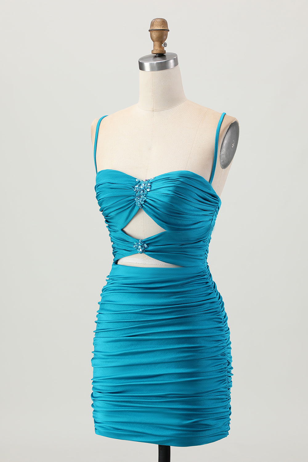 Dark Khaki Ruched Cut Out Tight Homecoming Dress