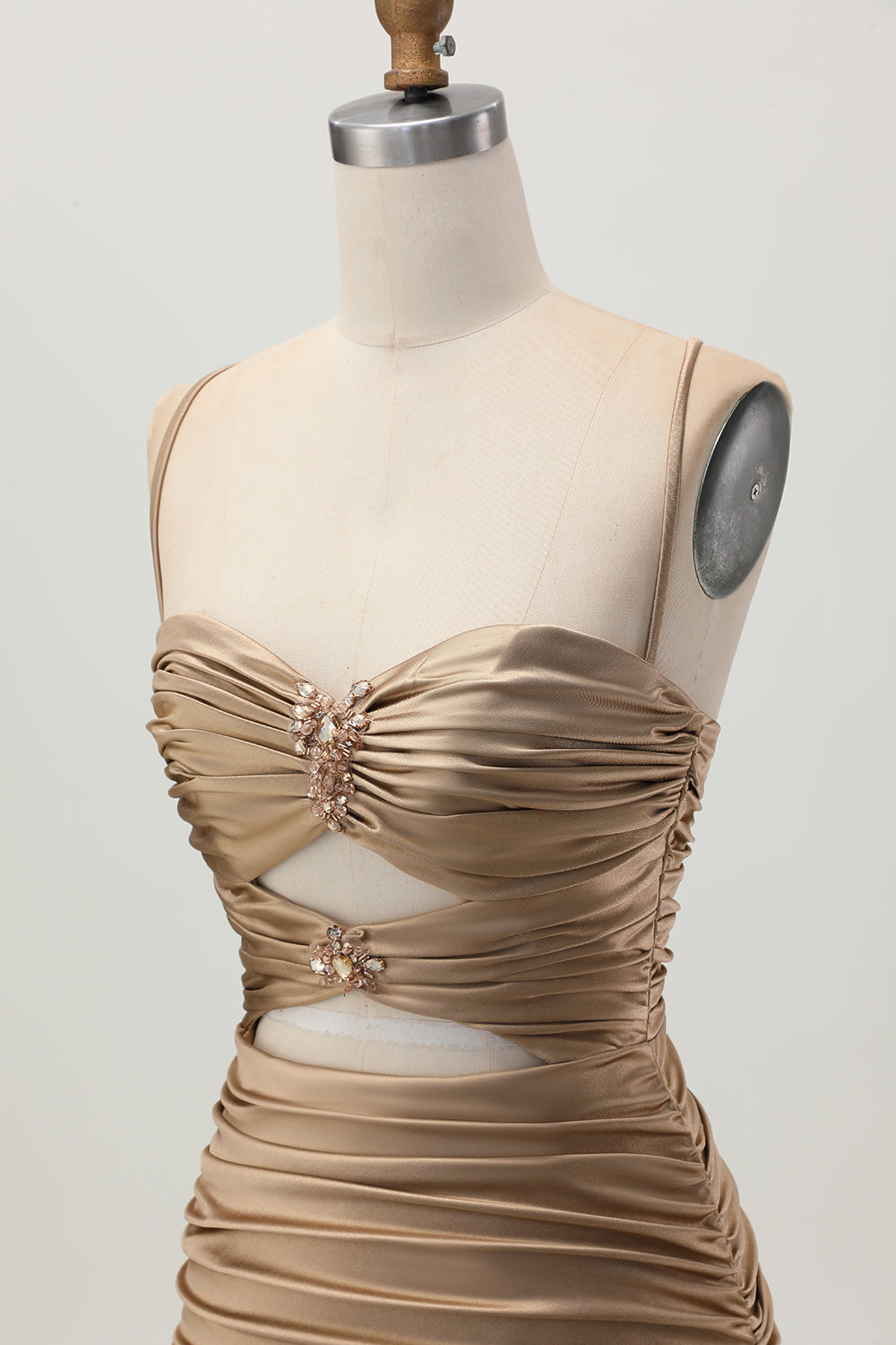 Dark Khaki Ruched Cut Out Tight Homecoming Dress