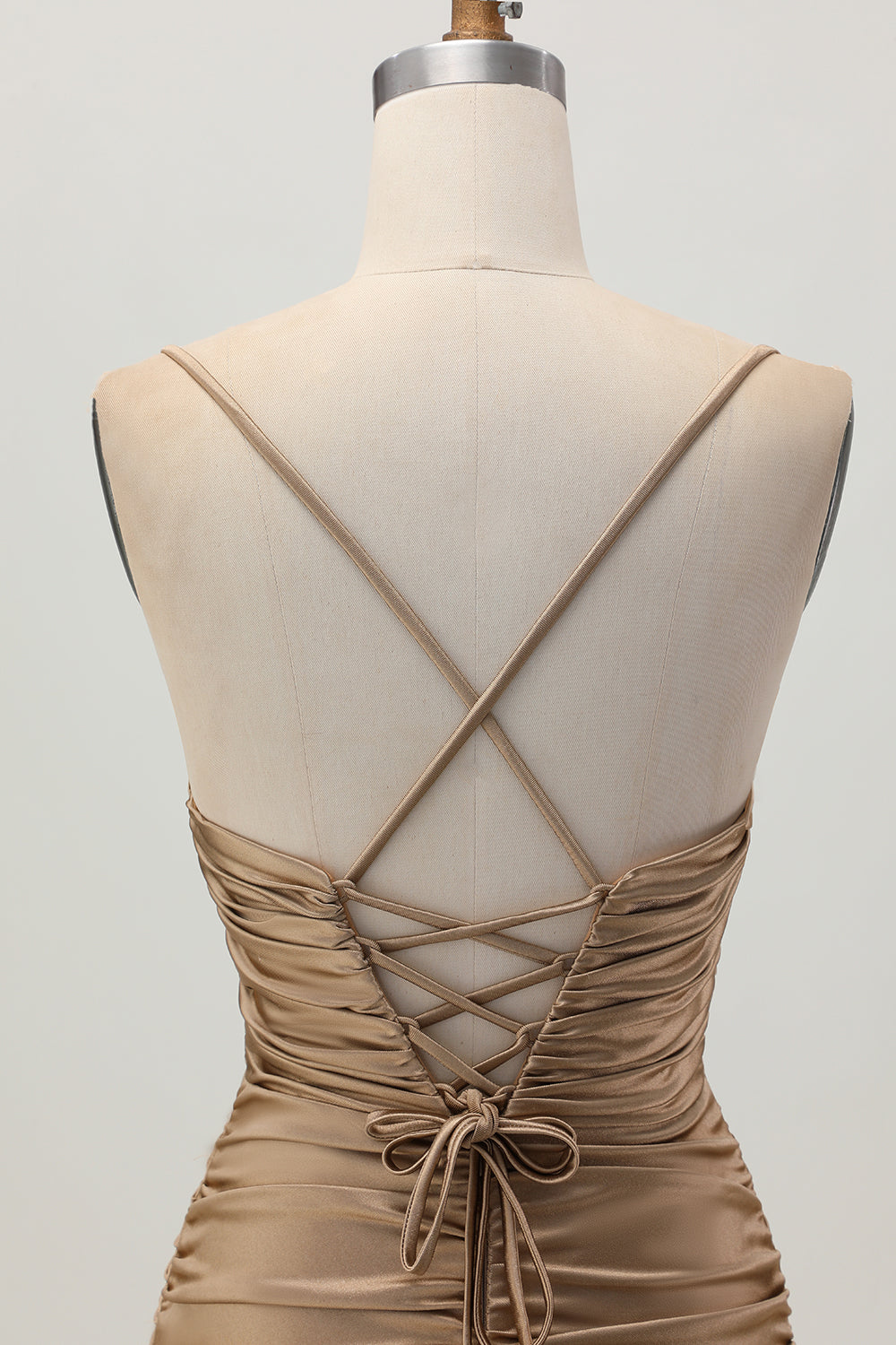 Dark Khaki Ruched Cut Out Tight Homecoming Dress
