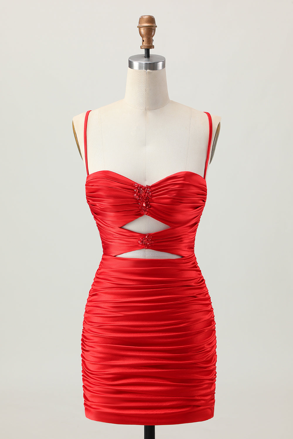 Dark Khaki Ruched Cut Out Tight Homecoming Dress