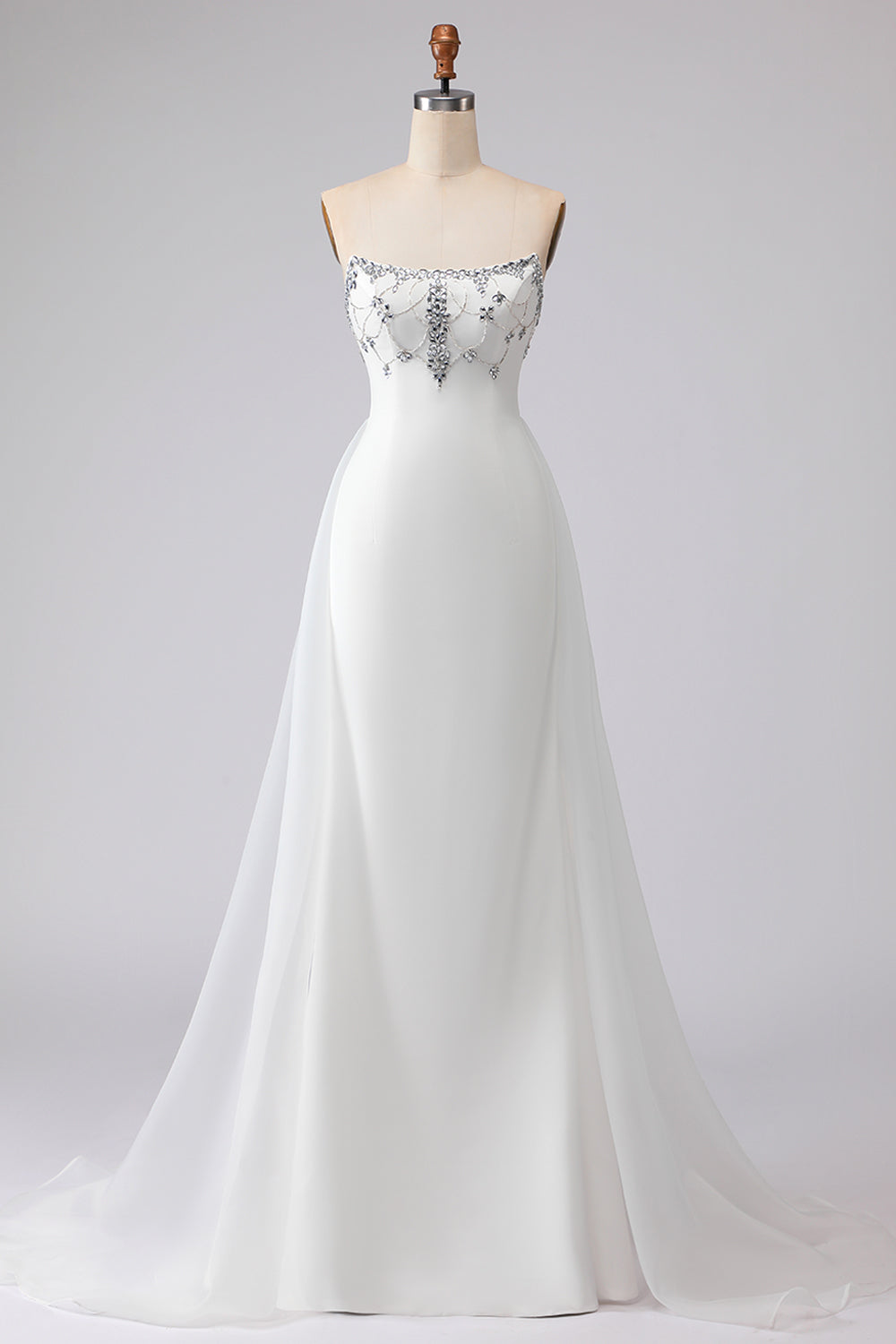 Sparkly White Strapless Satin Wedding Dress