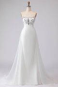 Sparkly White Strapless Satin Wedding Dress