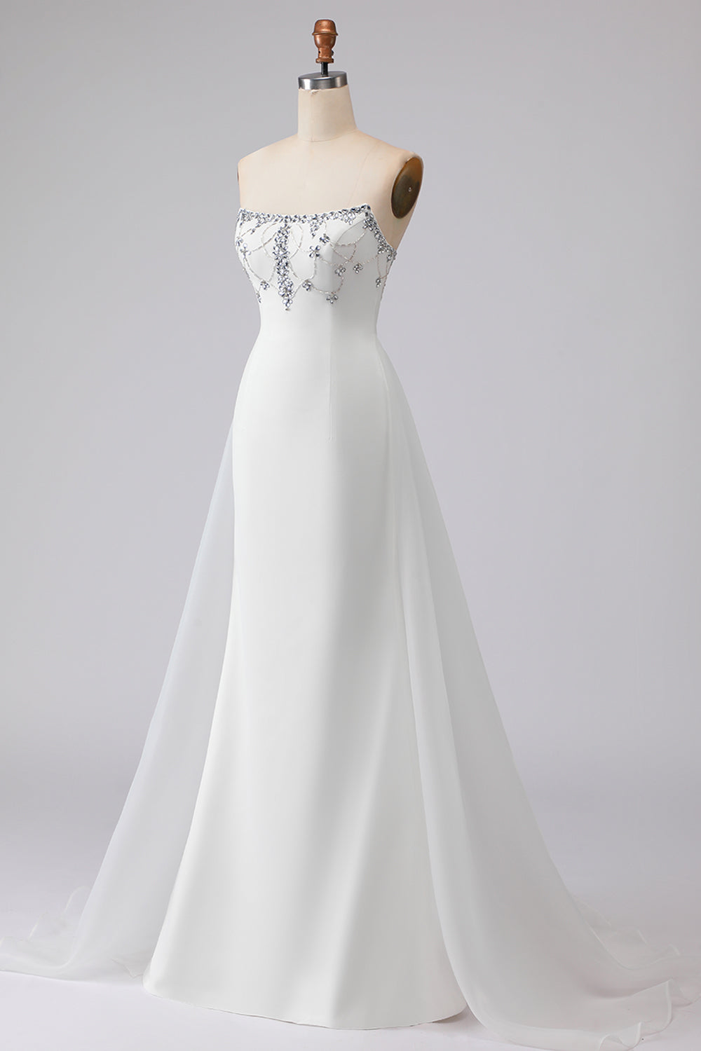 Sparkly White Strapless Satin Wedding Dress