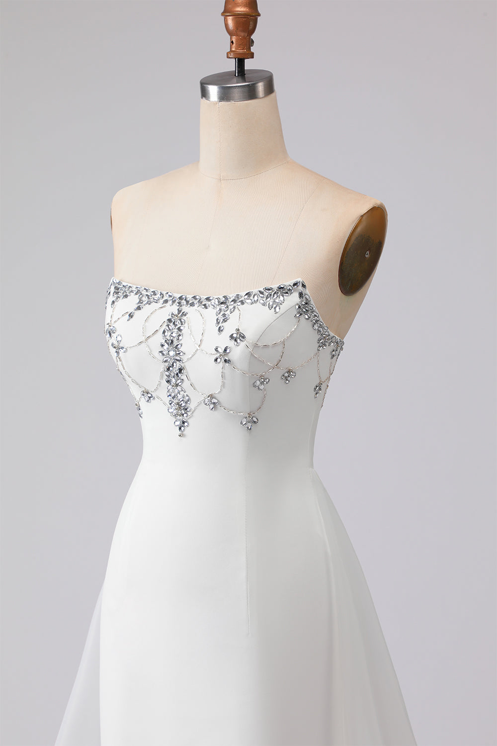 Sparkly White Strapless Satin Wedding Dress