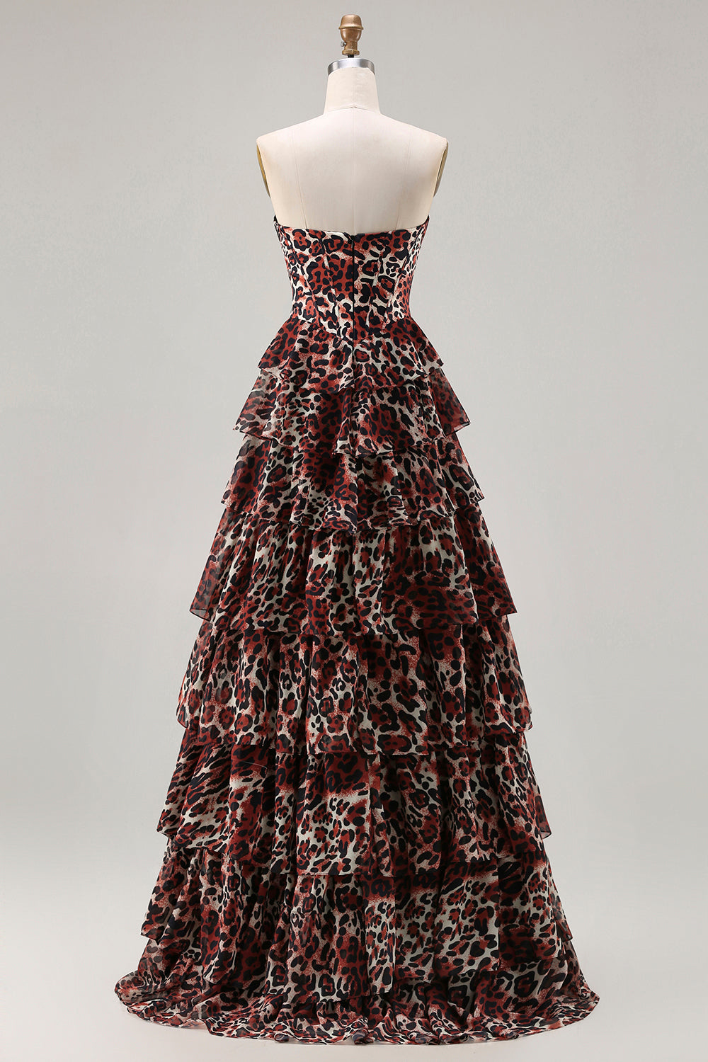 Sweetheart Brown Leopard Tiered Corset A-Line Prom Dress