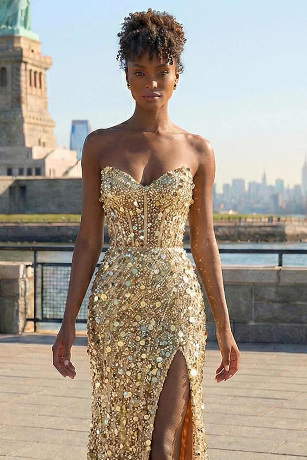 Sparkly Silver Strapless Corset Mermaid Prom Dress With Slit