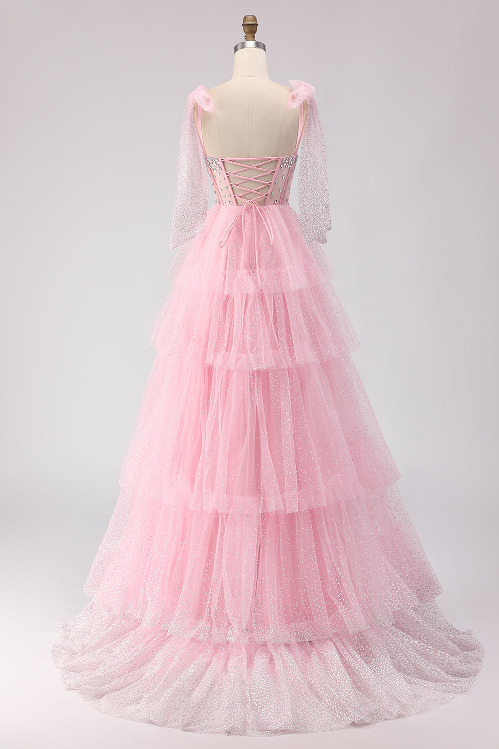 Sparkly Champagne Corset A Line Ruffled Prom Dress