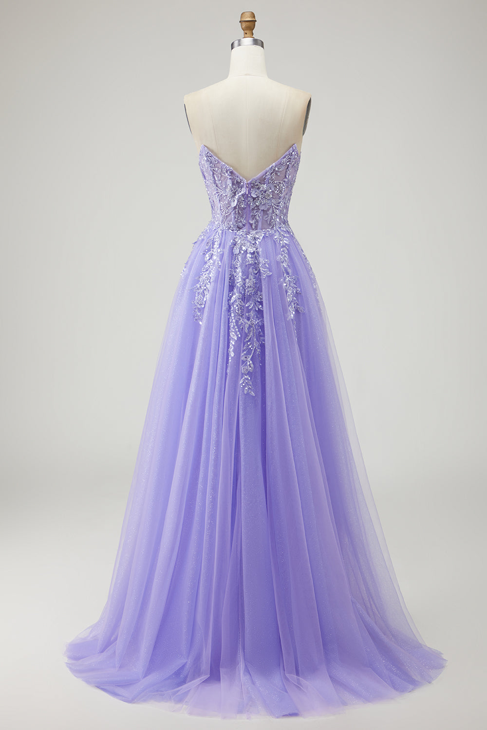 Sparkly Champagne Strapless Appliqued Prom Dress With Removable Sleeves
