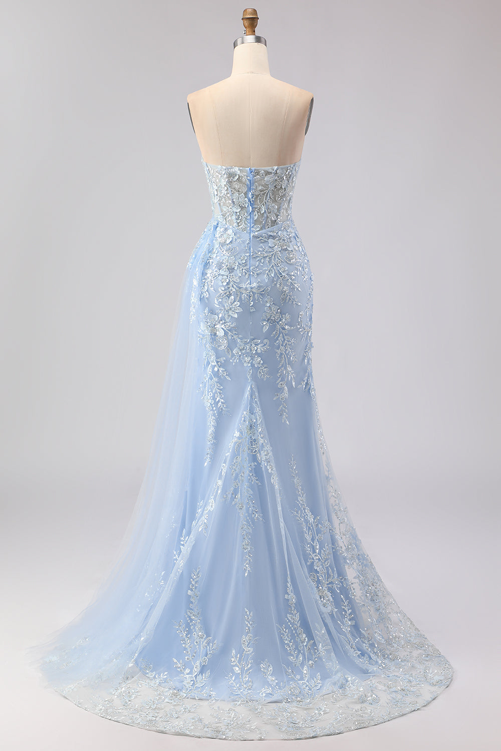 Blue Strapless Corset Sequin Mermaid Prom Dress