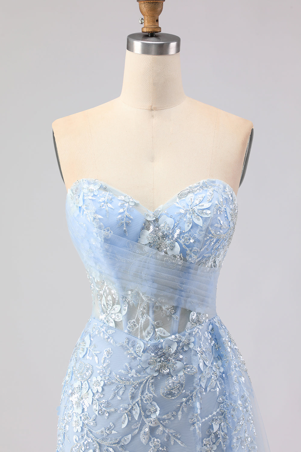 Blue Strapless Corset Sequin Mermaid Prom Dress