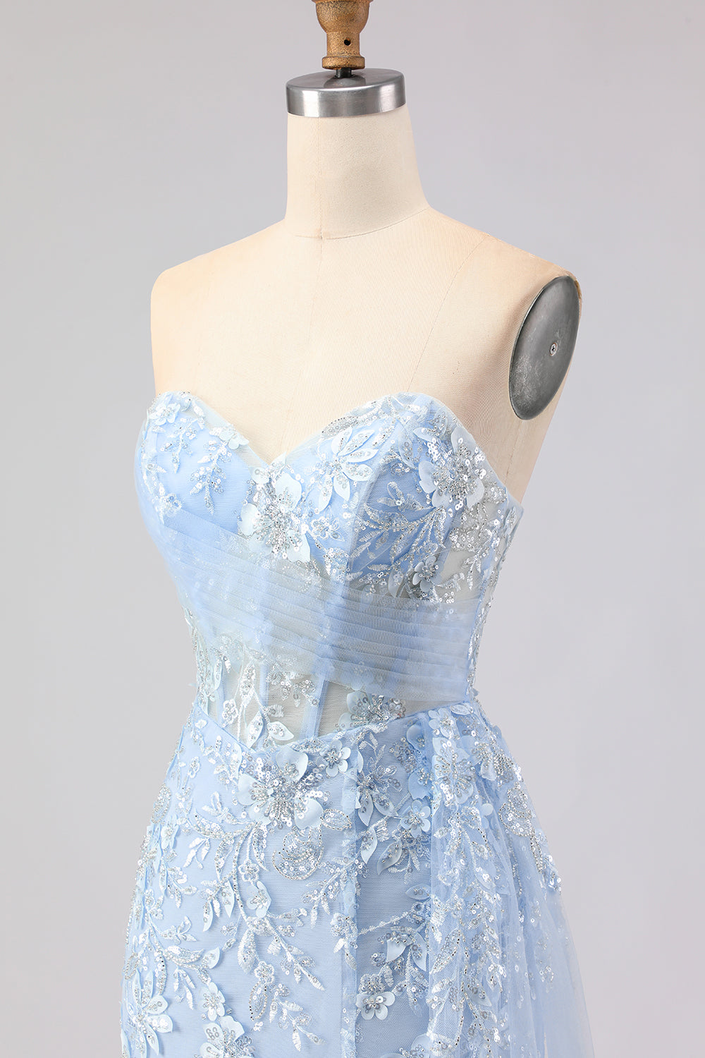 Blue Strapless Corset Sequin Mermaid Prom Dress