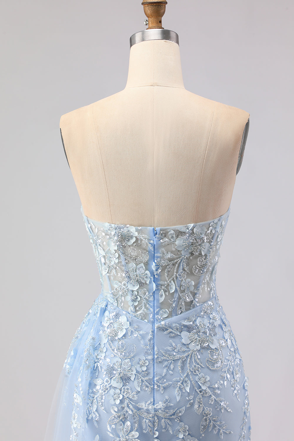 Blue Strapless Corset Sequin Mermaid Prom Dress