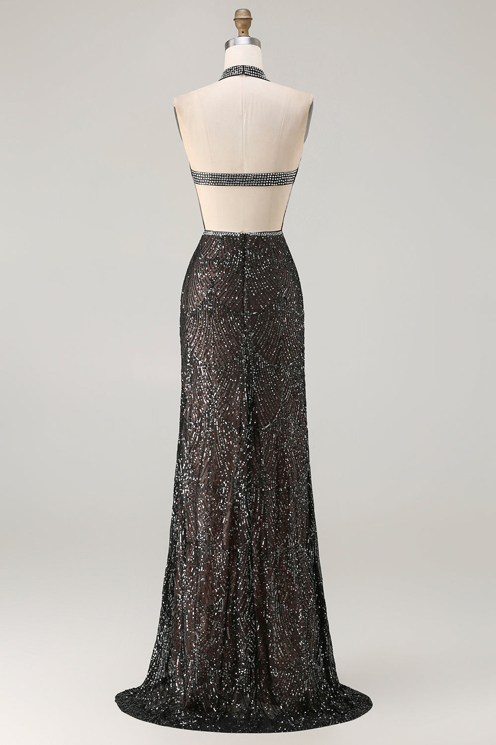 Sparkly Black Halter Mermaid Prom Dress With Slit