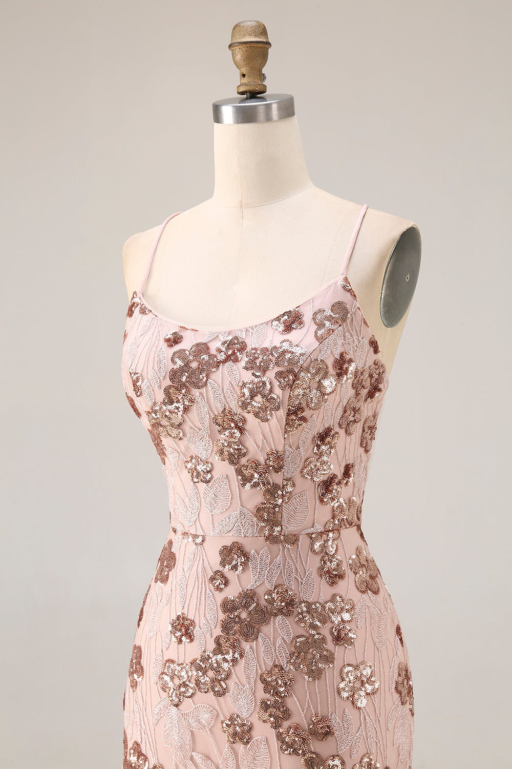 Rose Golden Embroidered Sequin Mermaid Prom Dress