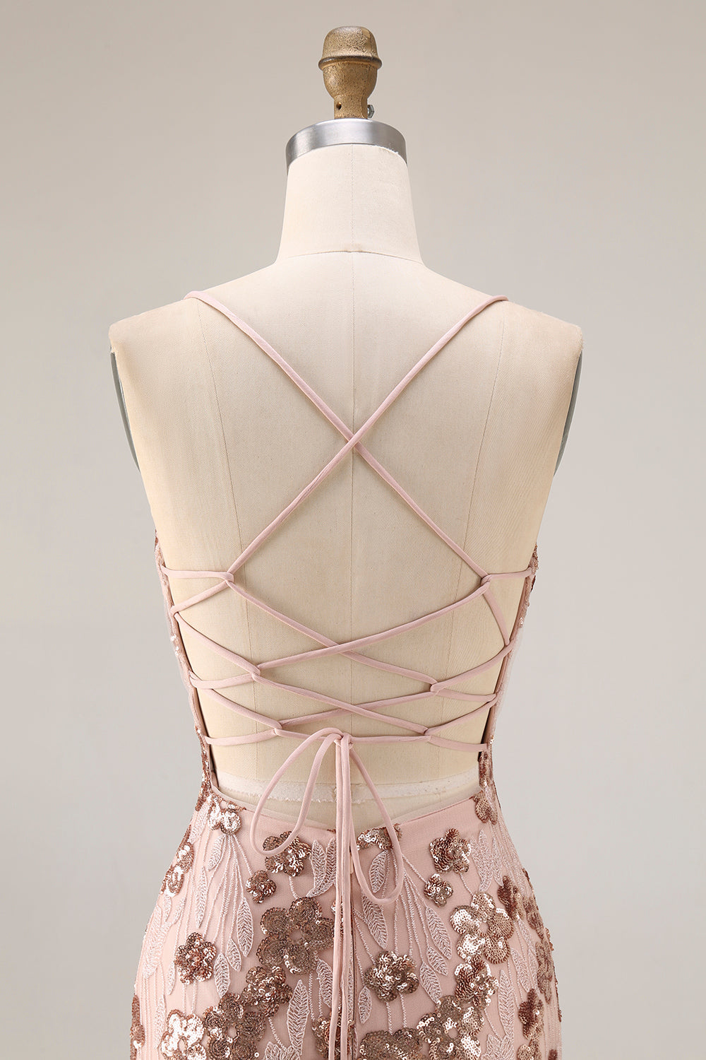 Rose Golden Embroidered Sequin Mermaid Prom Dress