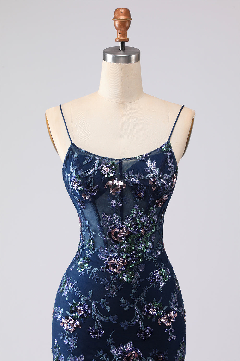 Blue Mermaid Appliqued Corset Tulle Prom Dress