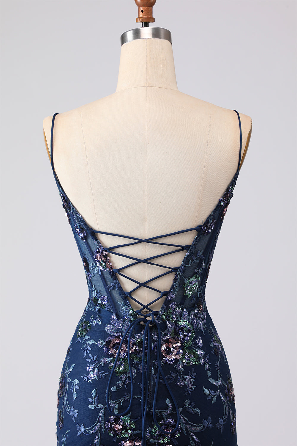 Blue Mermaid Appliqued Corset Tulle Prom Dress