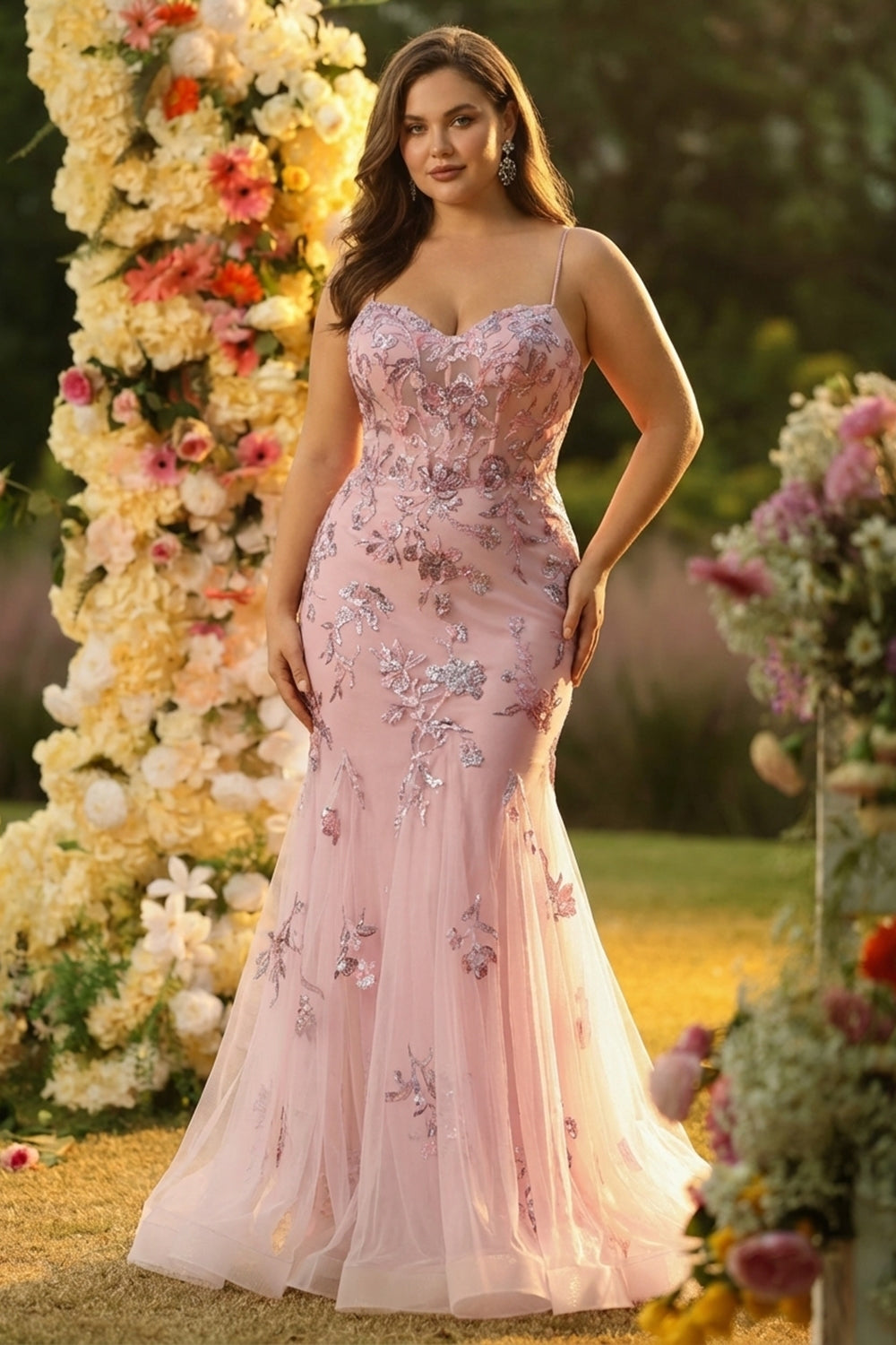 Blush Mermaid Corset Sequin Plus Size Prom Dress