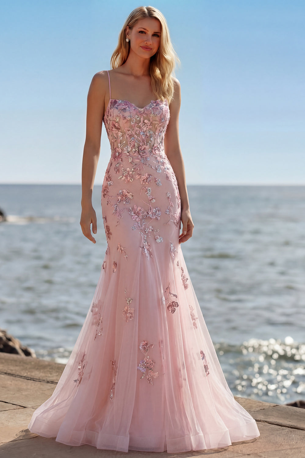 Purple Mermaid Corset Prom Dress with Appliques