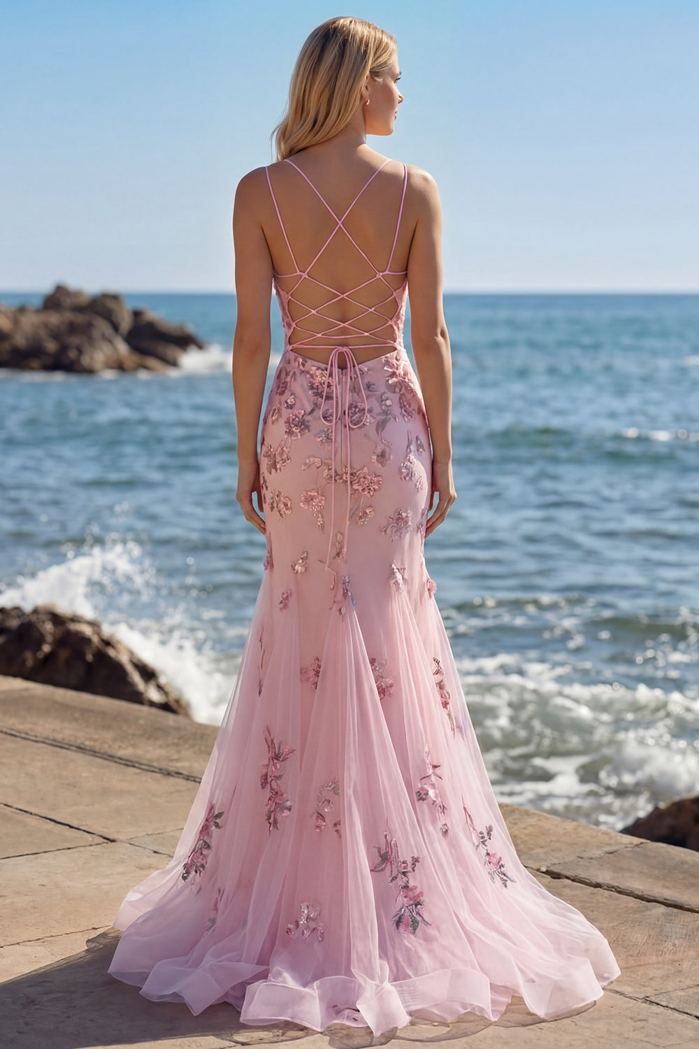 Purple Mermaid Corset Prom Dress with Appliques