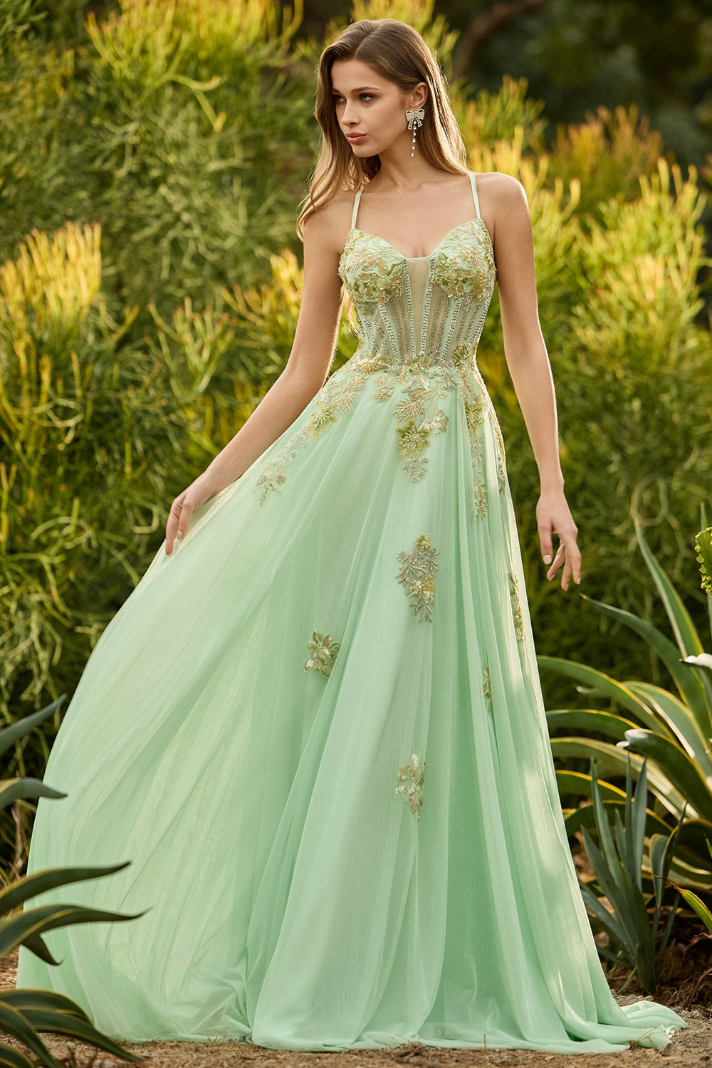 Beaded Pink A Line Corset Appliqued Prom Dress
