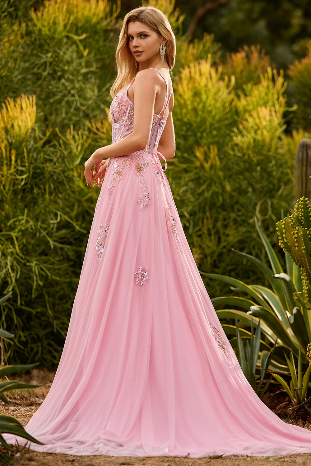 Green A Line Corset Beaded Appliqued Prom Dress