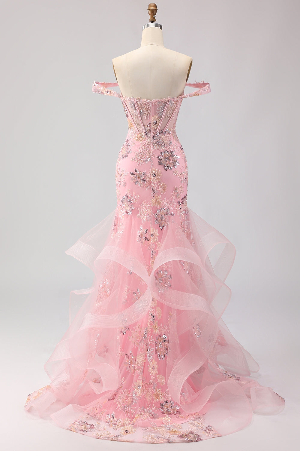 Green Floral Mermaid Off The Shoulder Corset Prom Dress With Beading