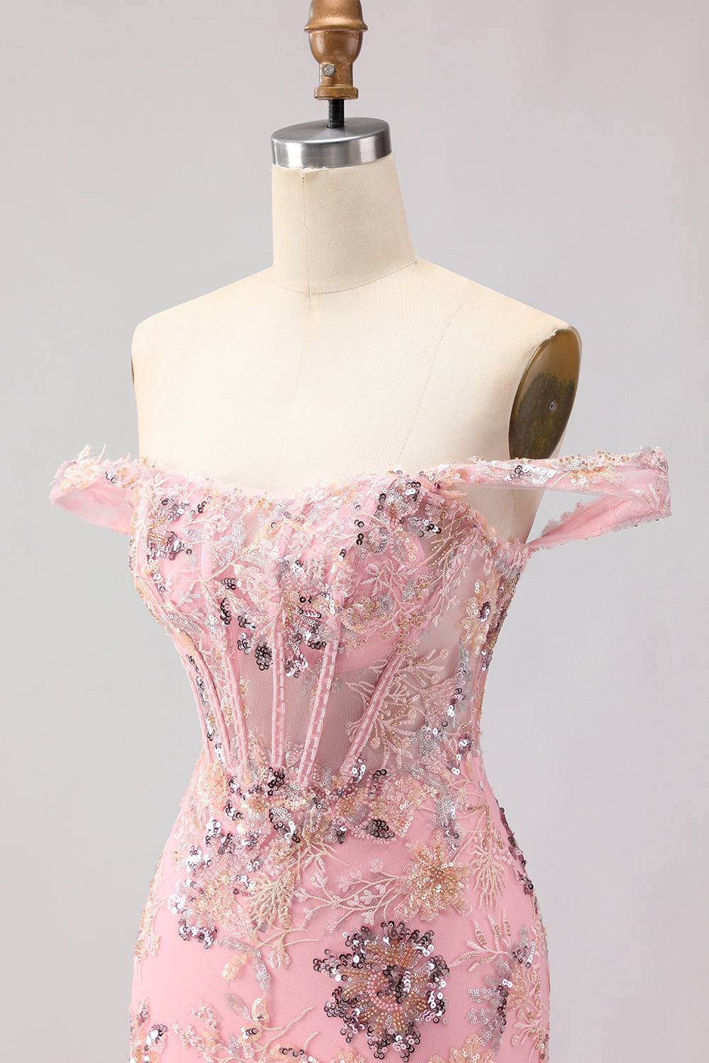 Green Floral Mermaid Off The Shoulder Corset Prom Dress With Beading