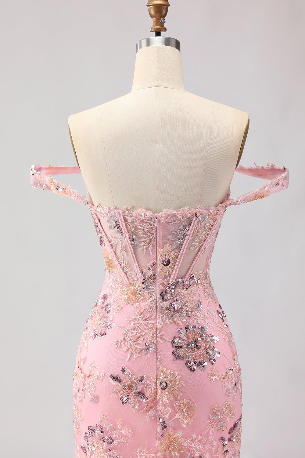 Green Floral Mermaid Off The Shoulder Corset Prom Dress With Beading