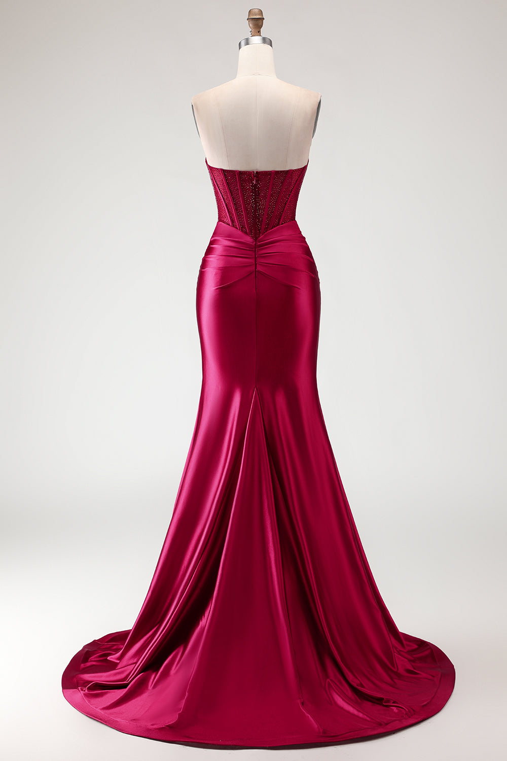 Champagne Mermaid Beaded Sweetheart Corset Prom Dress With Slit