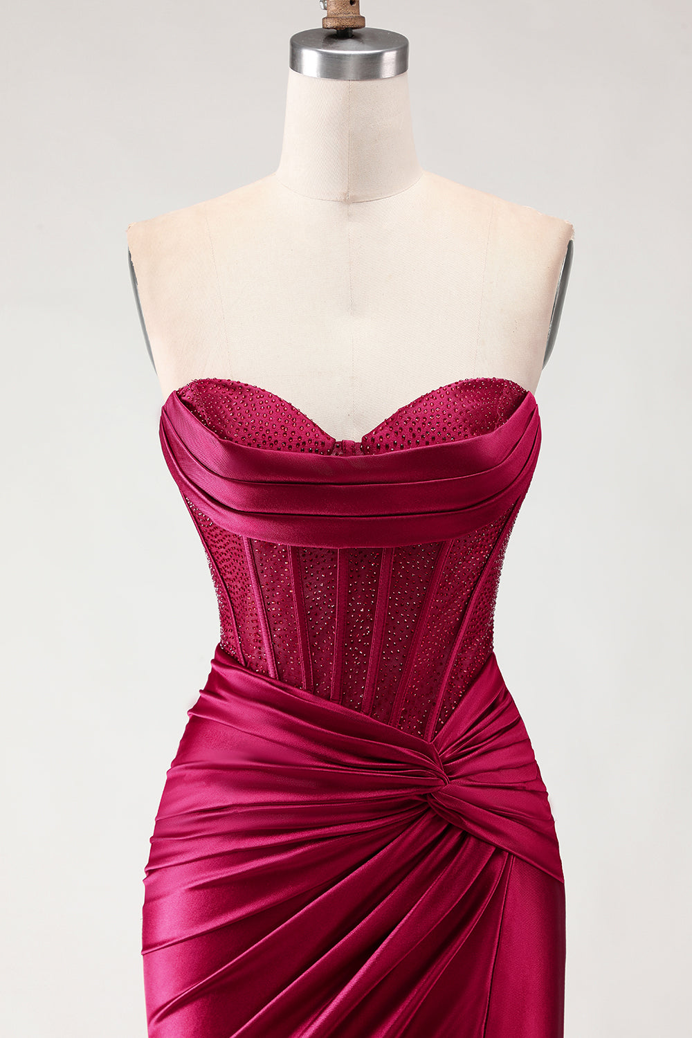 Champagne Mermaid Beaded Sweetheart Corset Prom Dress With Slit