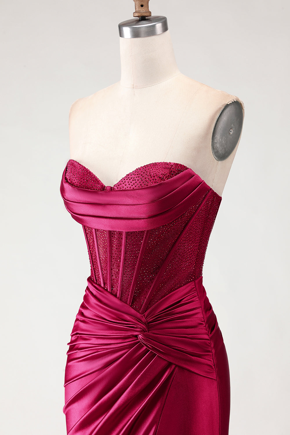 Champagne Mermaid Beaded Sweetheart Corset Prom Dress With Slit