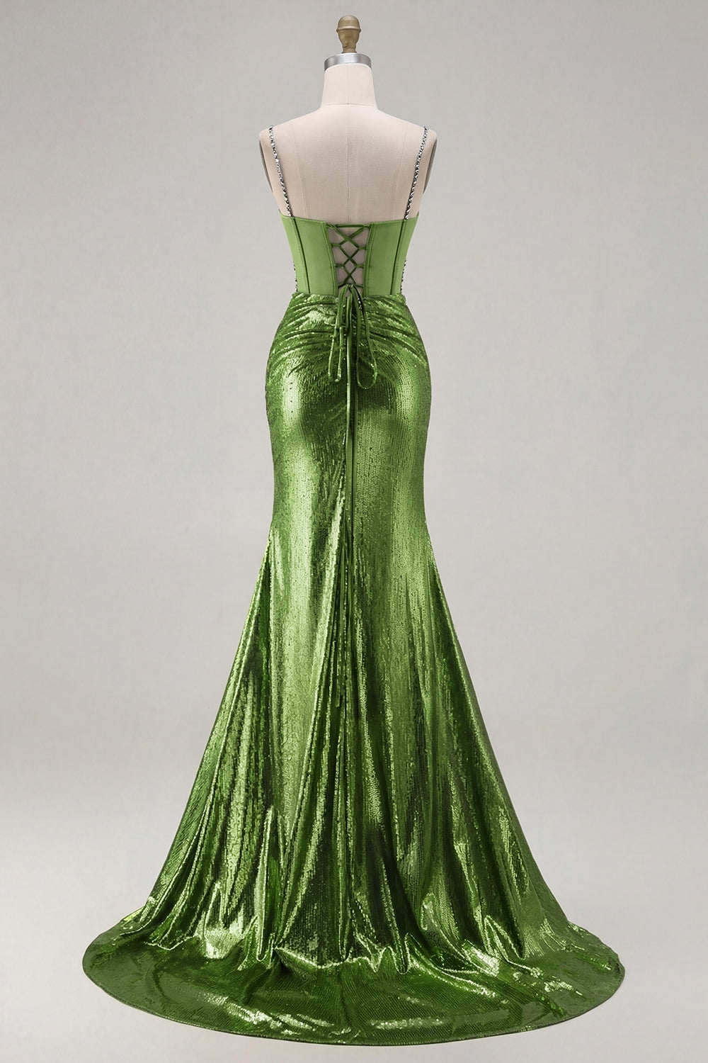 Metallic Golden Corset Pearl Mermaid Prom Dress With Slit